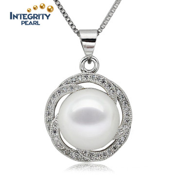 Fashion Freshwater Nice Design Pearl Pendant AAA Button 11-12mm 925 Silver Natural Pearl Pendant